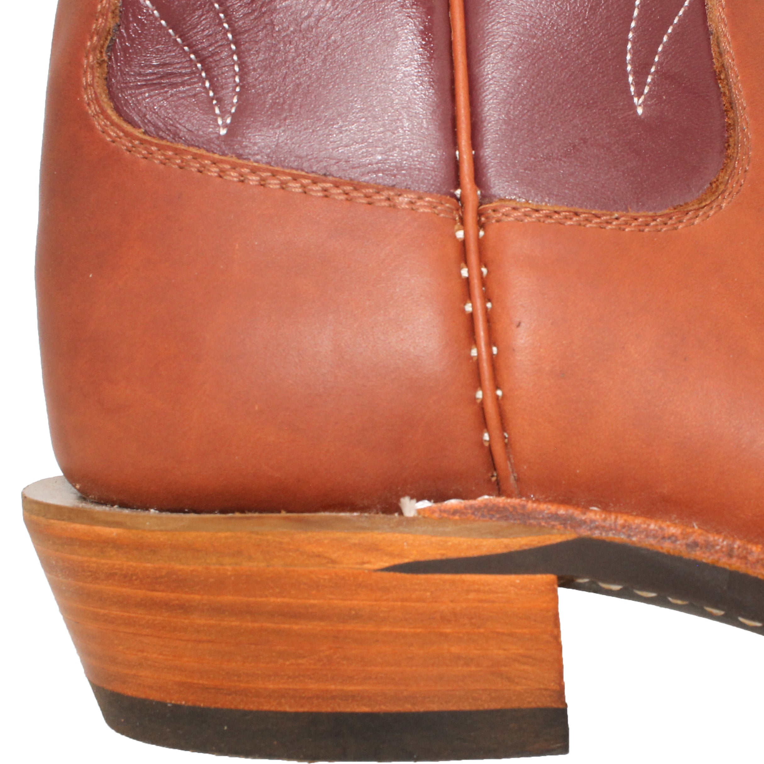 14" Wine Upper w/ Beck Classic Stitching

Tan Timberjack Steer Vamp

Regular French Square Toe

Slightly Tapered Heel