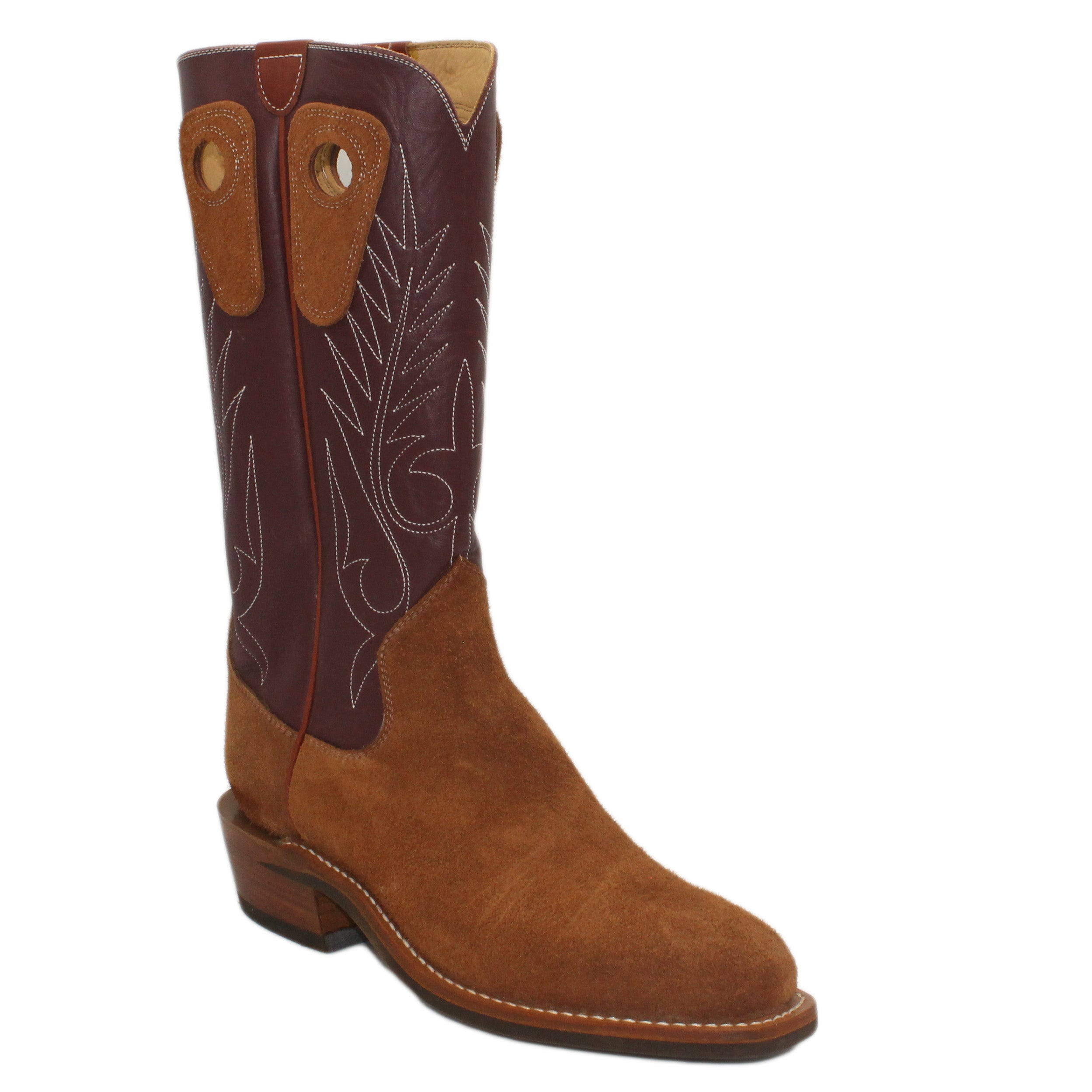14" Wine Uppers w/ Beck Classic Stitching

Tan Timberjack Rough Out Steer Vamp

Regular French Square Toe

Slightly Tapered Heel