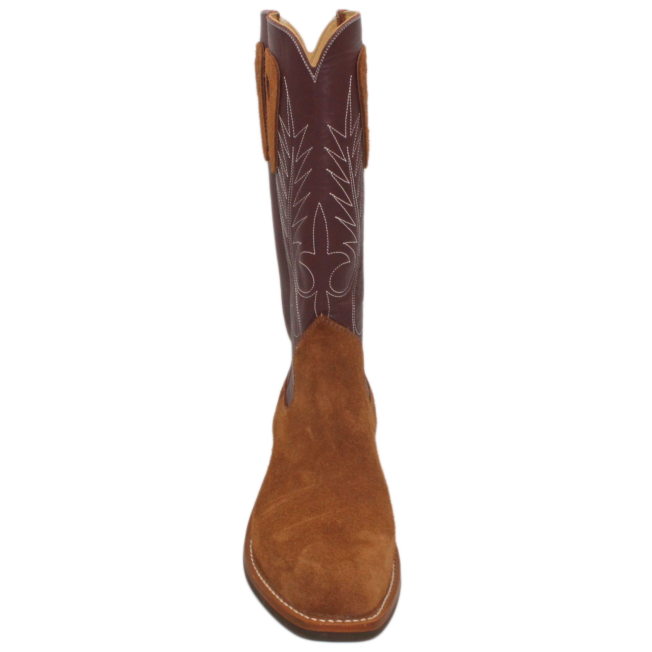 14" Wine Uppers w/ Beck Classic Stitching

Tan Timberjack Rough Out Steer Vamp

Regular French Square Toe

Slightly Tapered Heel