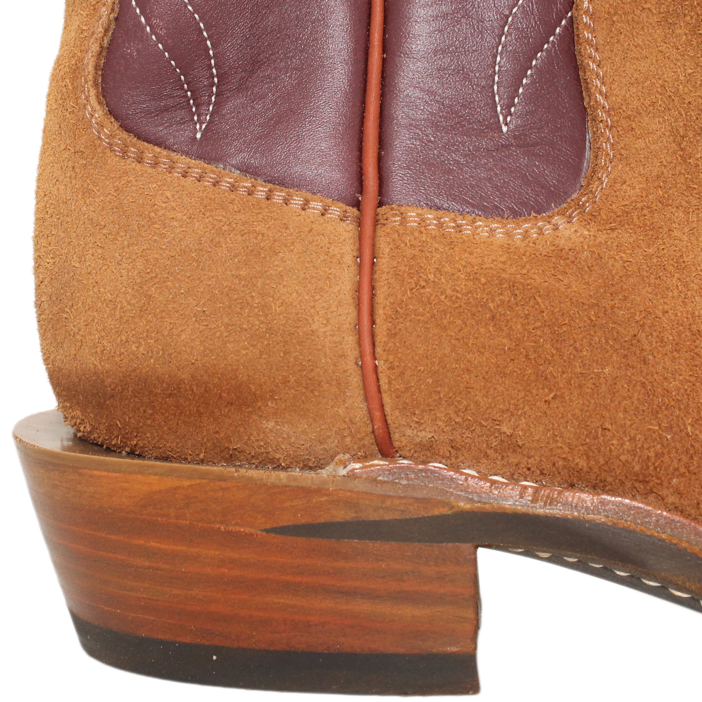 14" Wine Uppers w/ Beck Classic Stitching

Tan Timberjack Rough Out Steer Vamp

Regular French Square Toe

Slightly Tapered Heel