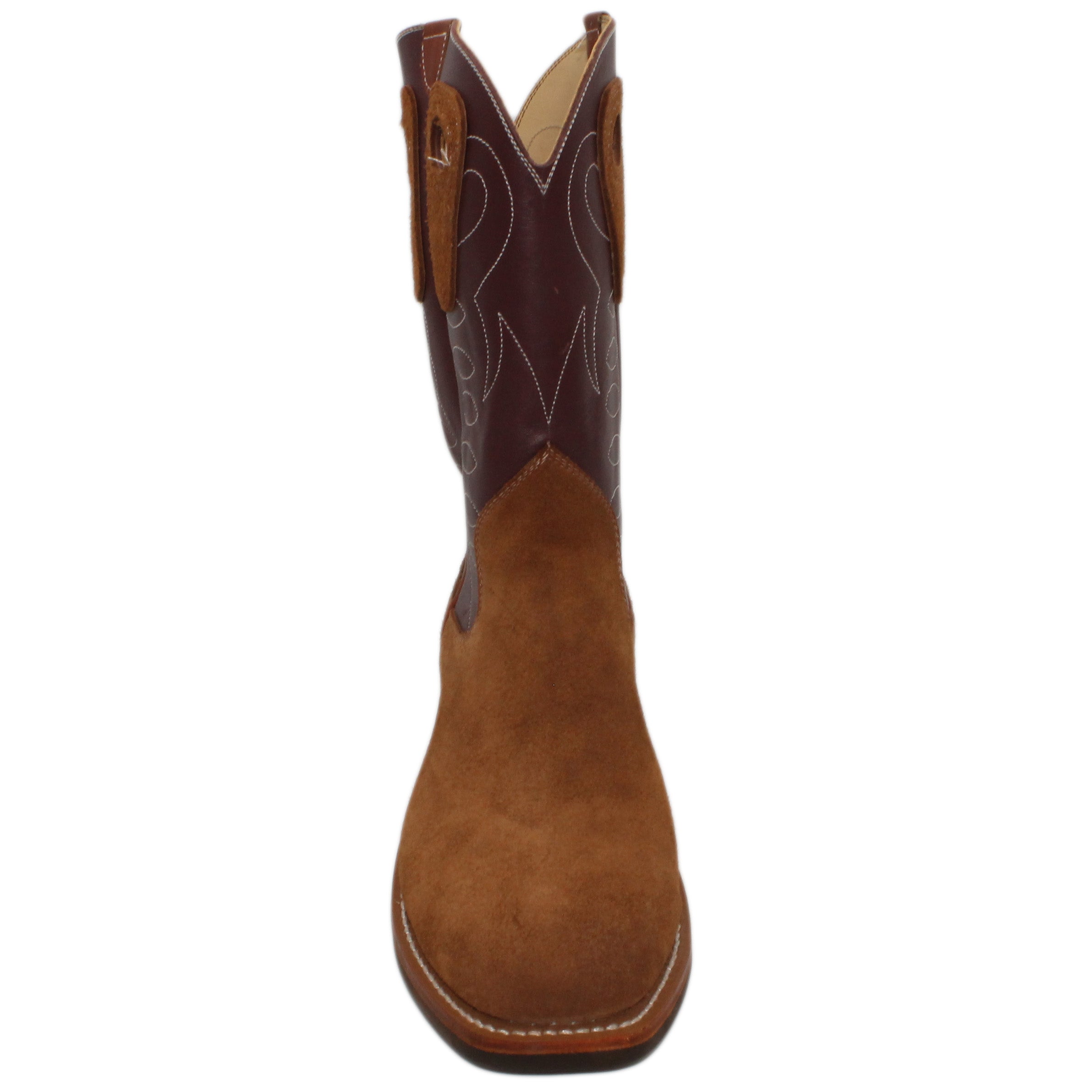 12" Wine Upper w/ Loops Stitching

Tan Timberjack Rough Out Steer Vamp

Wide French Square Toe

Slightly Tapered Heel