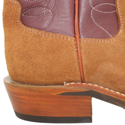 12" Wine Upper w/ Loops Stitching

Tan Timberjack Rough Out Steer Vamp

Wide French Square Toe

Slightly Tapered Heel