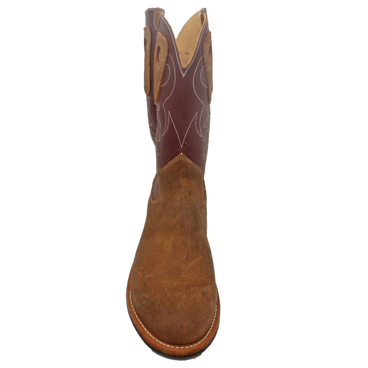 12" Wine upper w/ Loops Stitching

Waxed Rough Out Steer Vamp

Round Toe

Block Heel