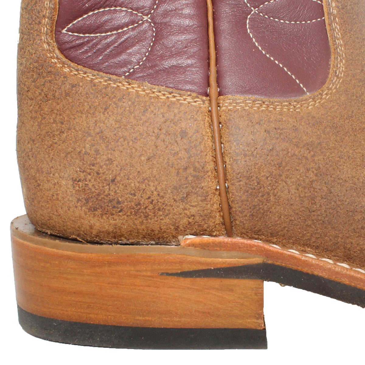 12" Wine upper w/ Loops Stitching

Waxed Rough Out Steer Vamp

Round Toe

Block Heel