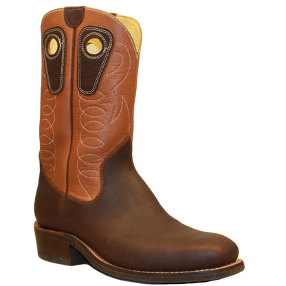 12" Brown Upper w/ Loops Stitching

Brown Timberjack Steer Vamp

Wide French Square Toe

Slightly Tapered Heel