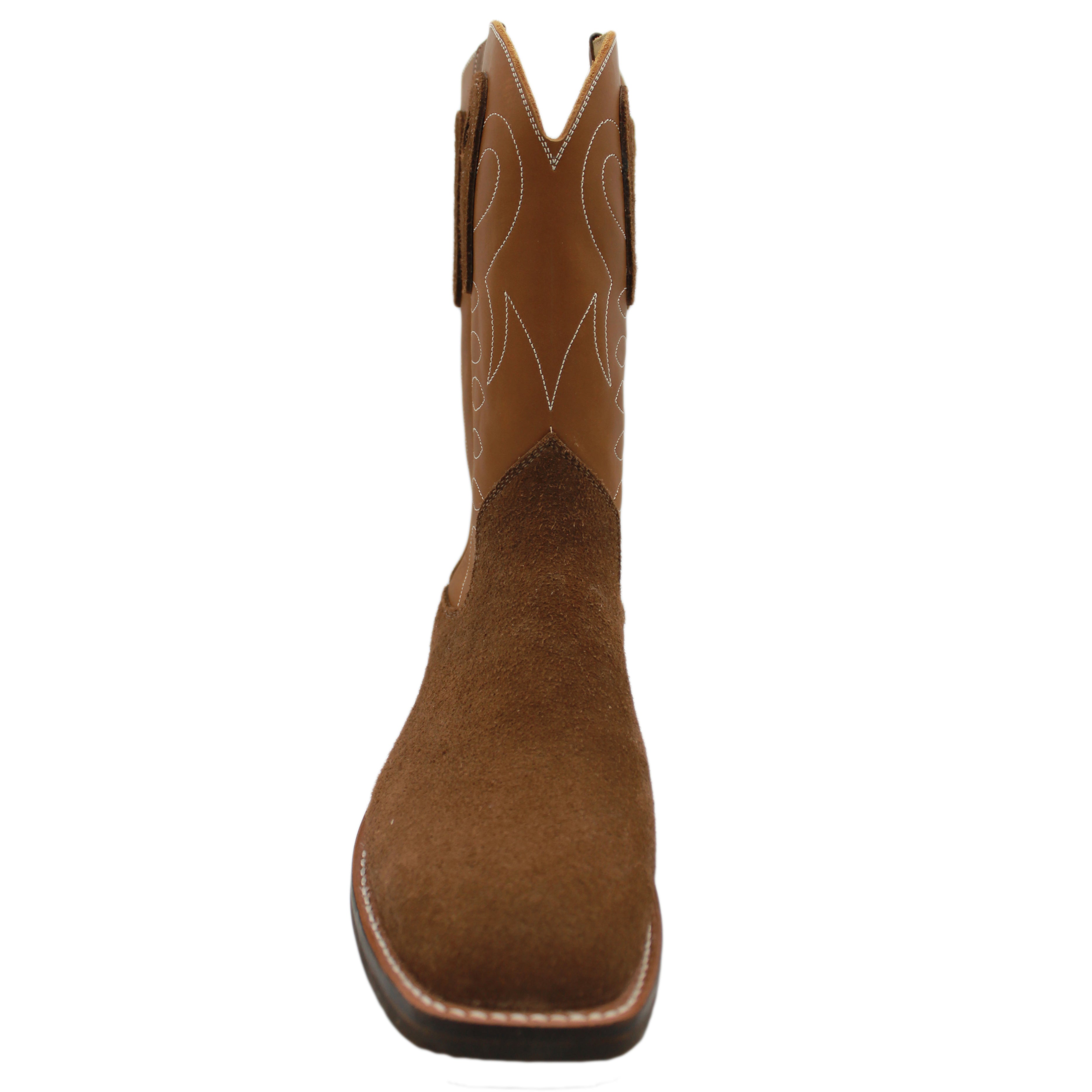 12" Brown upper w/ Loops Stitching

Saddle Timberjack Rough Out Steer Vamp

Wide French Square Toe

Slightly Tapered Heel