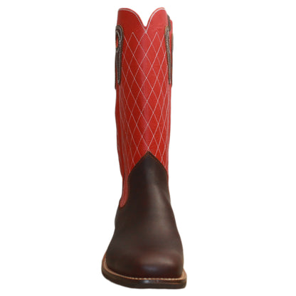 14" Red Upper w/ Diamond Stitching

Brown Timberjack Steer Vamp

Wide French Square Toe

Slightly Tapered Heel