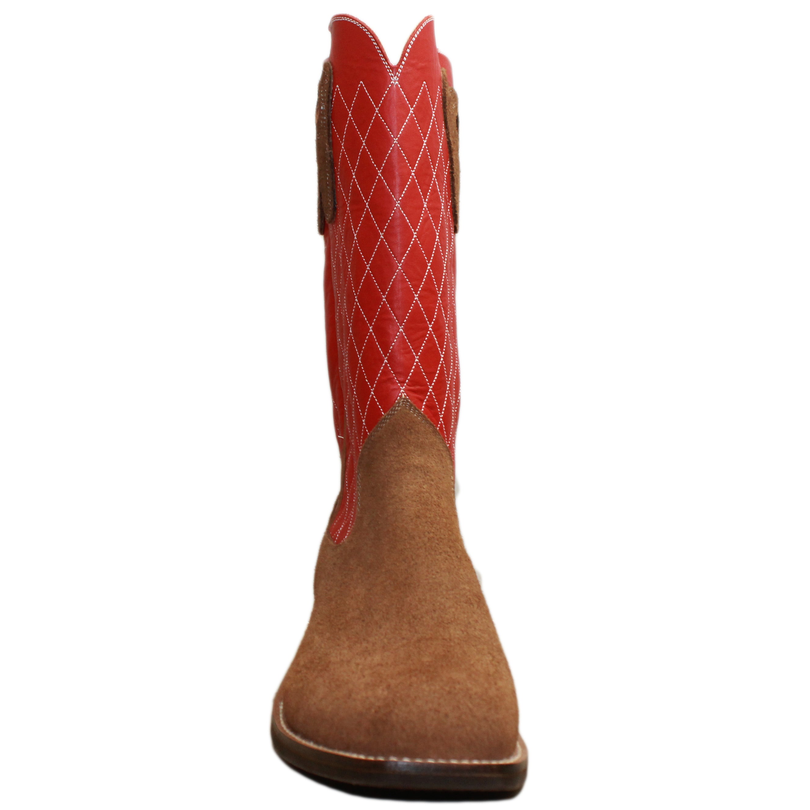 14" Red Upper w/ Diamond Stitching

Saddle Timberjack Rough Out Steer Vamp

Wide French Square Toe

Slightly Tapered Heel