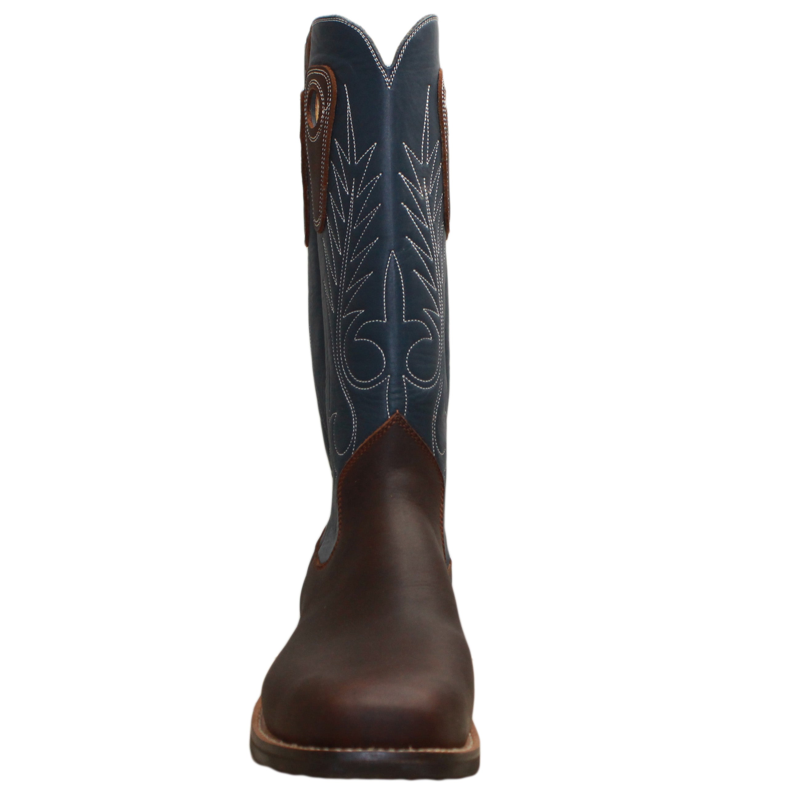 14" Blue Upper w/ Beck Classic Stitching

Brown Timberjack Smooth Steer Vamp

Wide French Square Toe

Slightly Tapered Heel