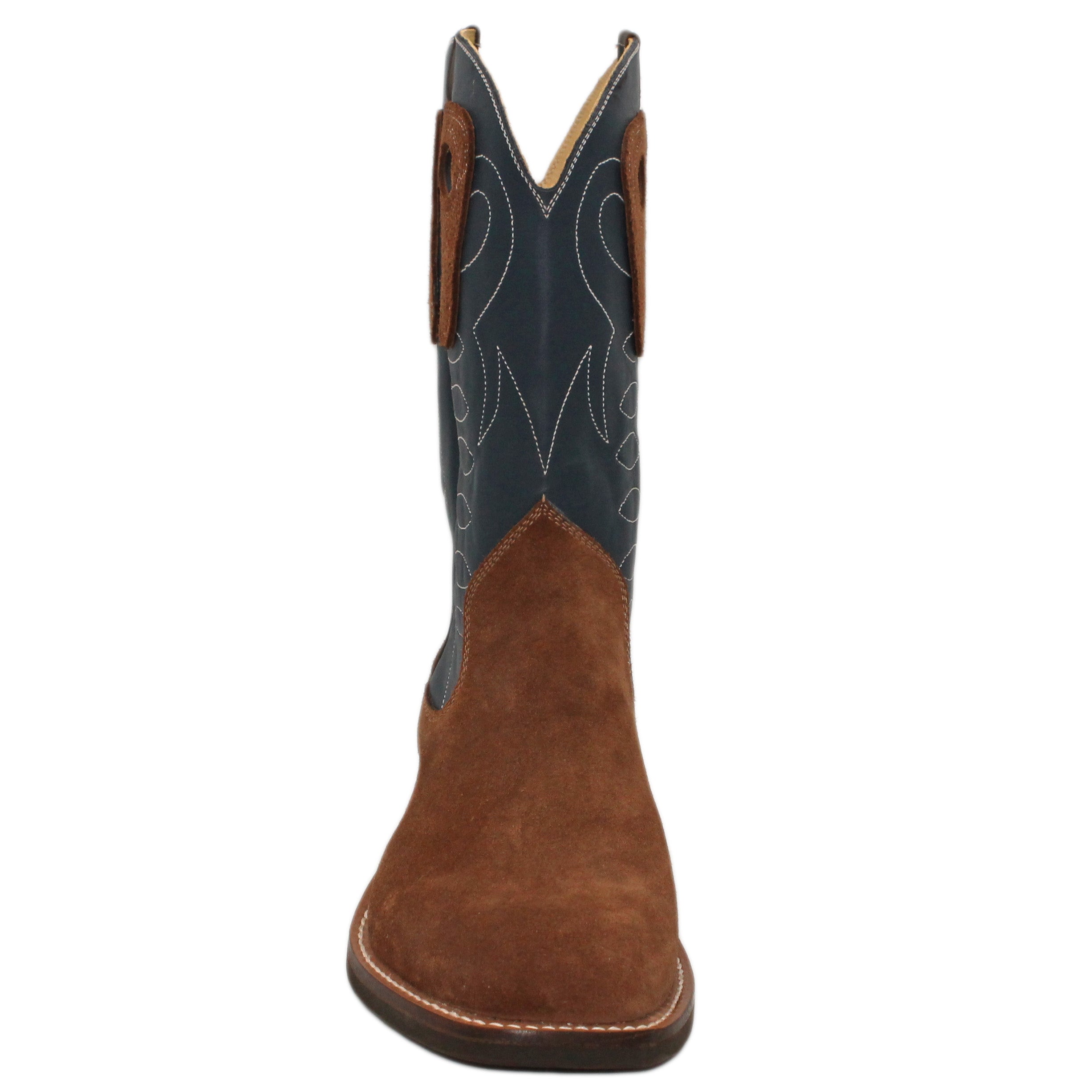 12" Blue Upper w/ Loops Stitching

Brown Timberjack Steer Rough Out Vamp

Wide French Square Toe

Slightly Tapered Heel