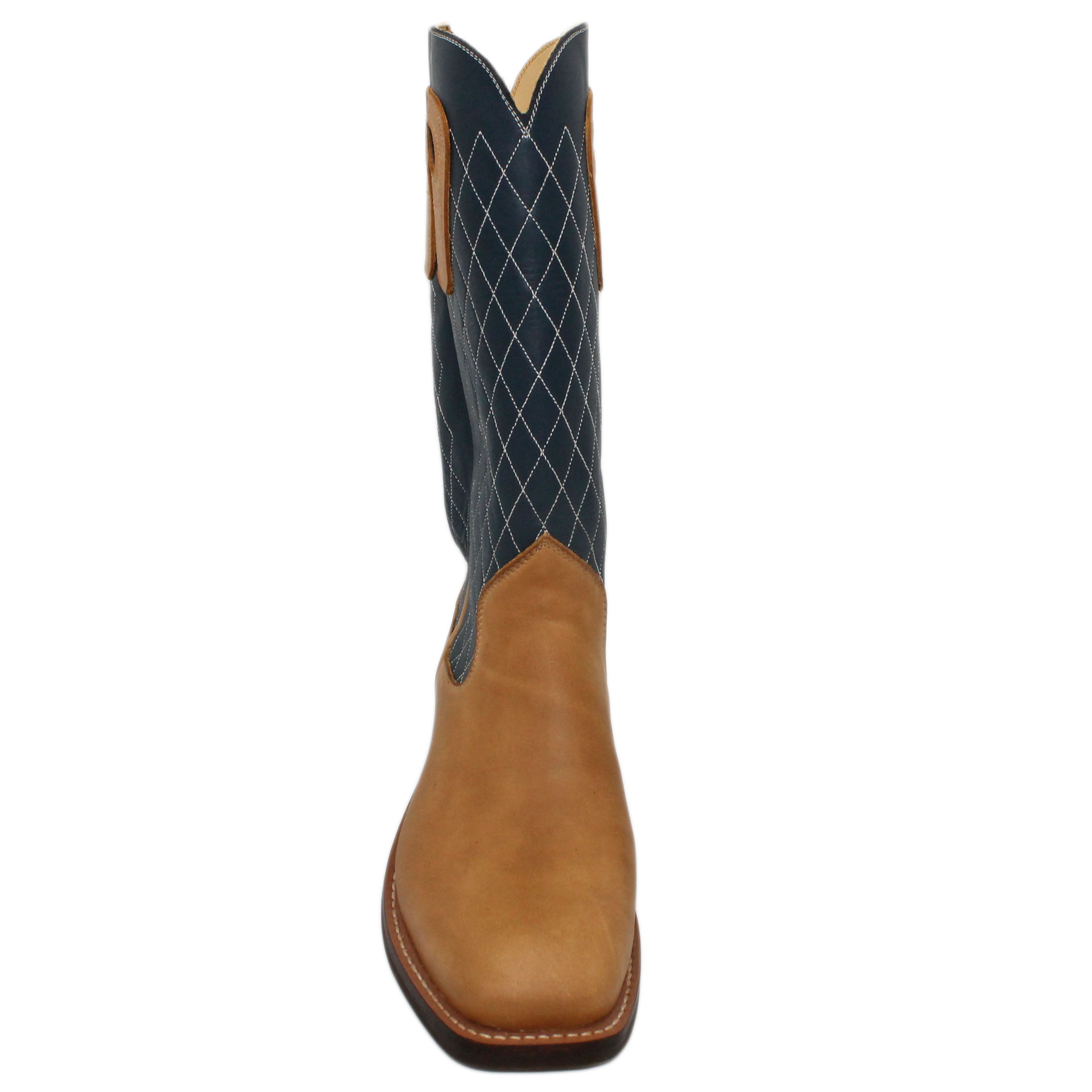 14" Blue upper w/ Diamond Stitching

Buckskin Steer Vamp

Wide French Square Toe

Slightly Tapered Heel
