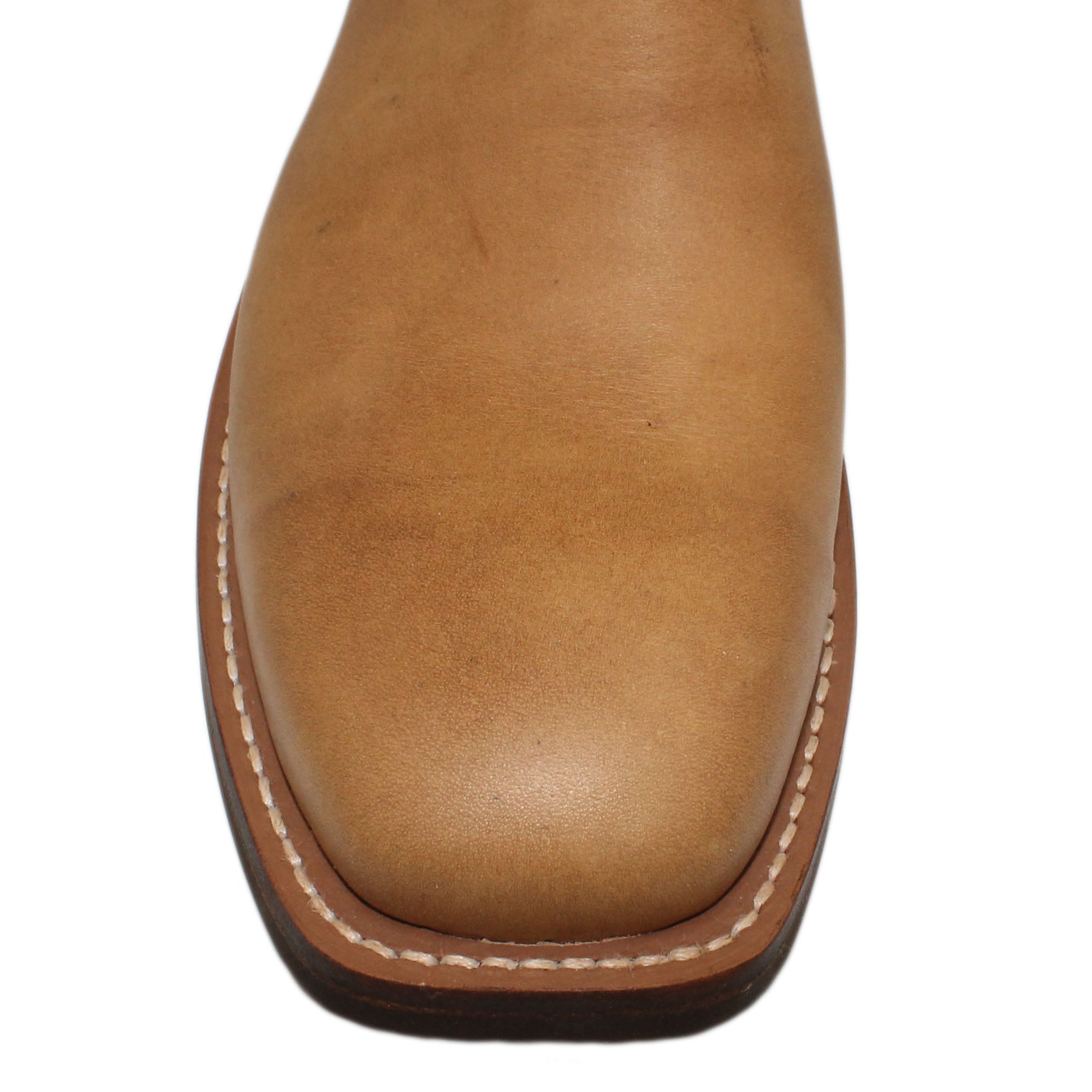 16" Blue Uppers w/ Tulip Stitching

Buckskin Steer Vamp

Wide French Square Toe

Slightly Tapered Heel