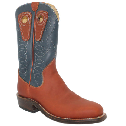 12" Blue Upper w/ Loops Stitching

Tan Timberjack Steer Vamp

Regular French Square Toe

Slightly Tapered Heel 