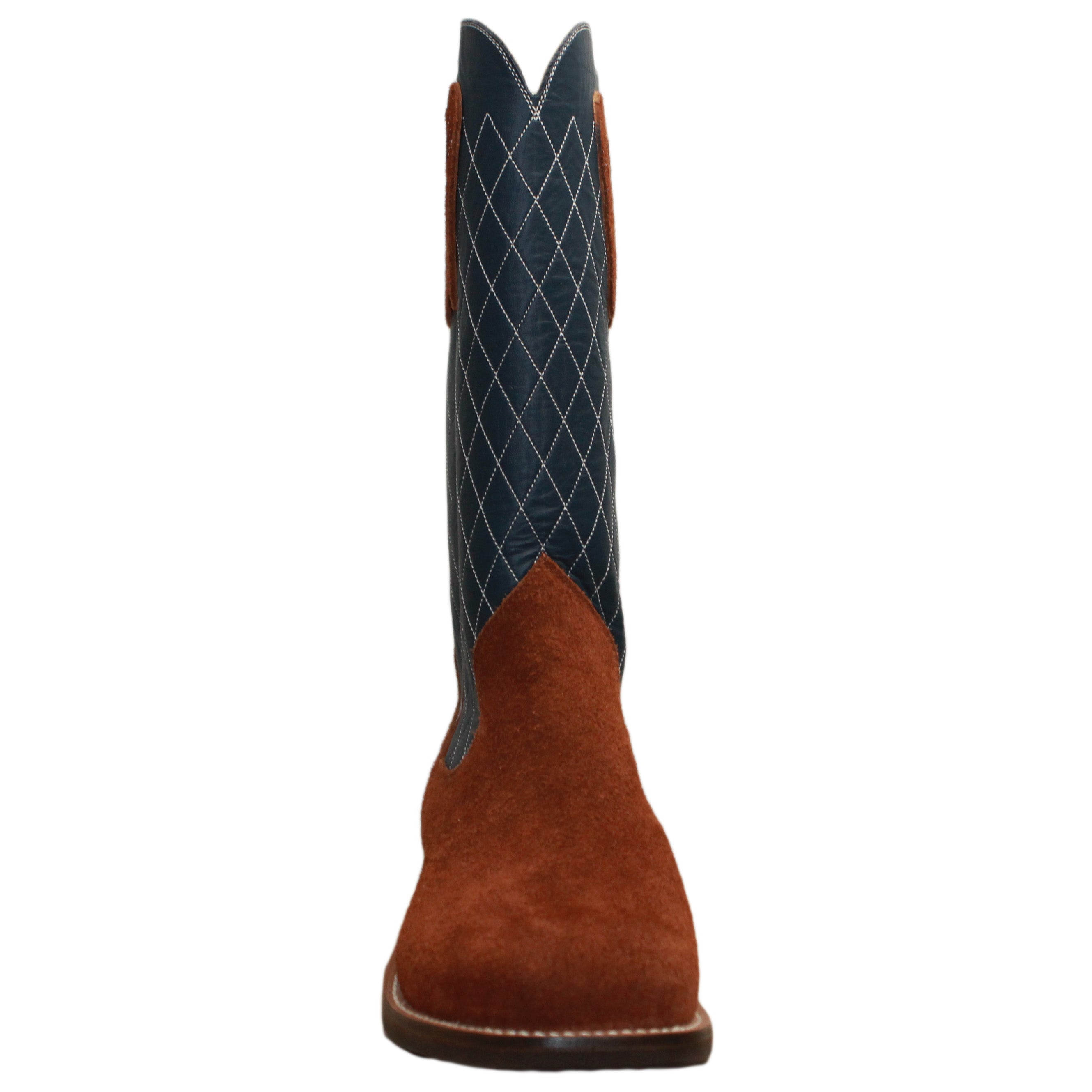 14" Blue Upper w/ Diamond Stitching

Tan Timberjack Rough Out Steer Vamp

Wide French Square Toe

Slightly Tapered Heel