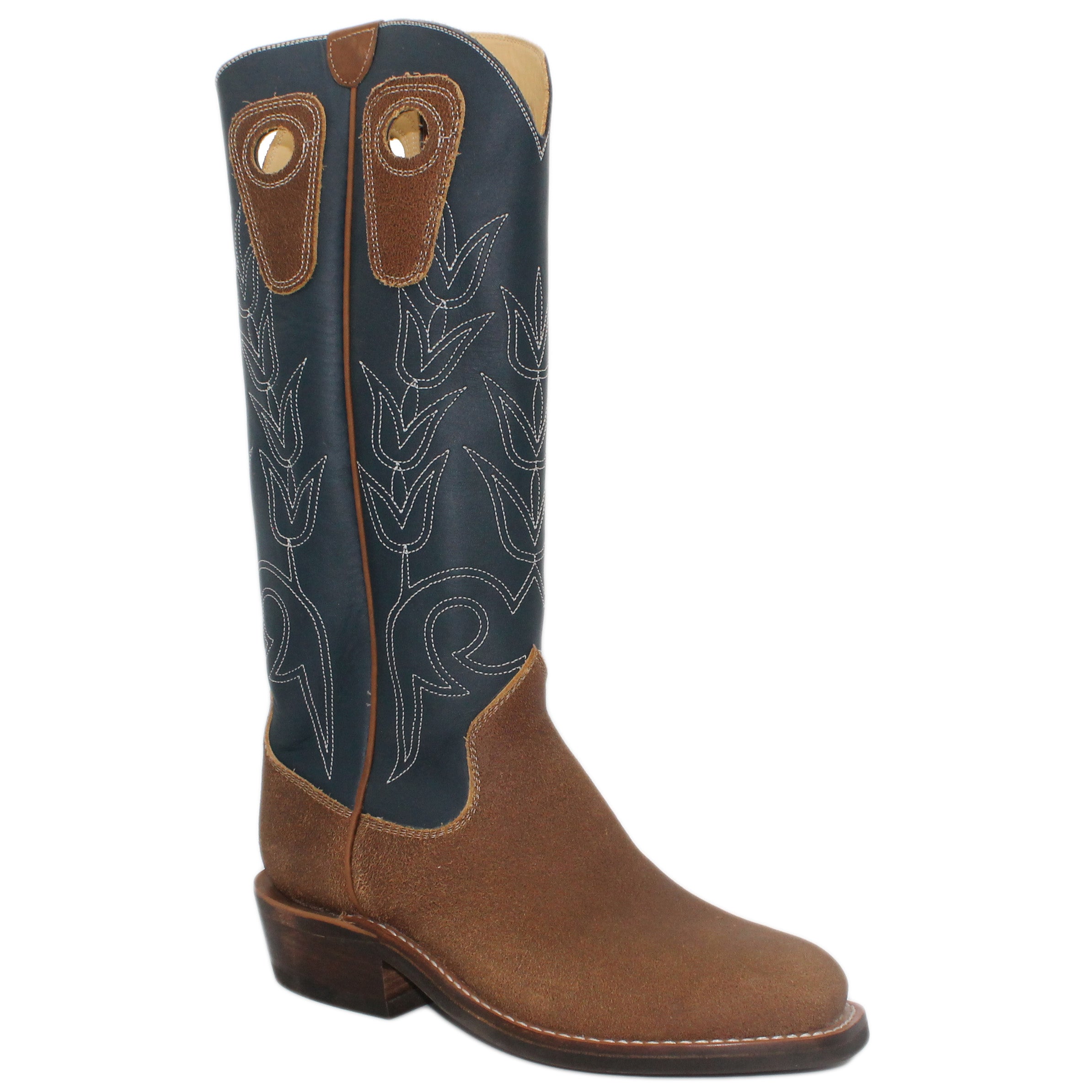 16" Blue Upper w/ Tulip Stitching

Waxed Steer Vamp

Regular French Square Toe

Slightly Tapered