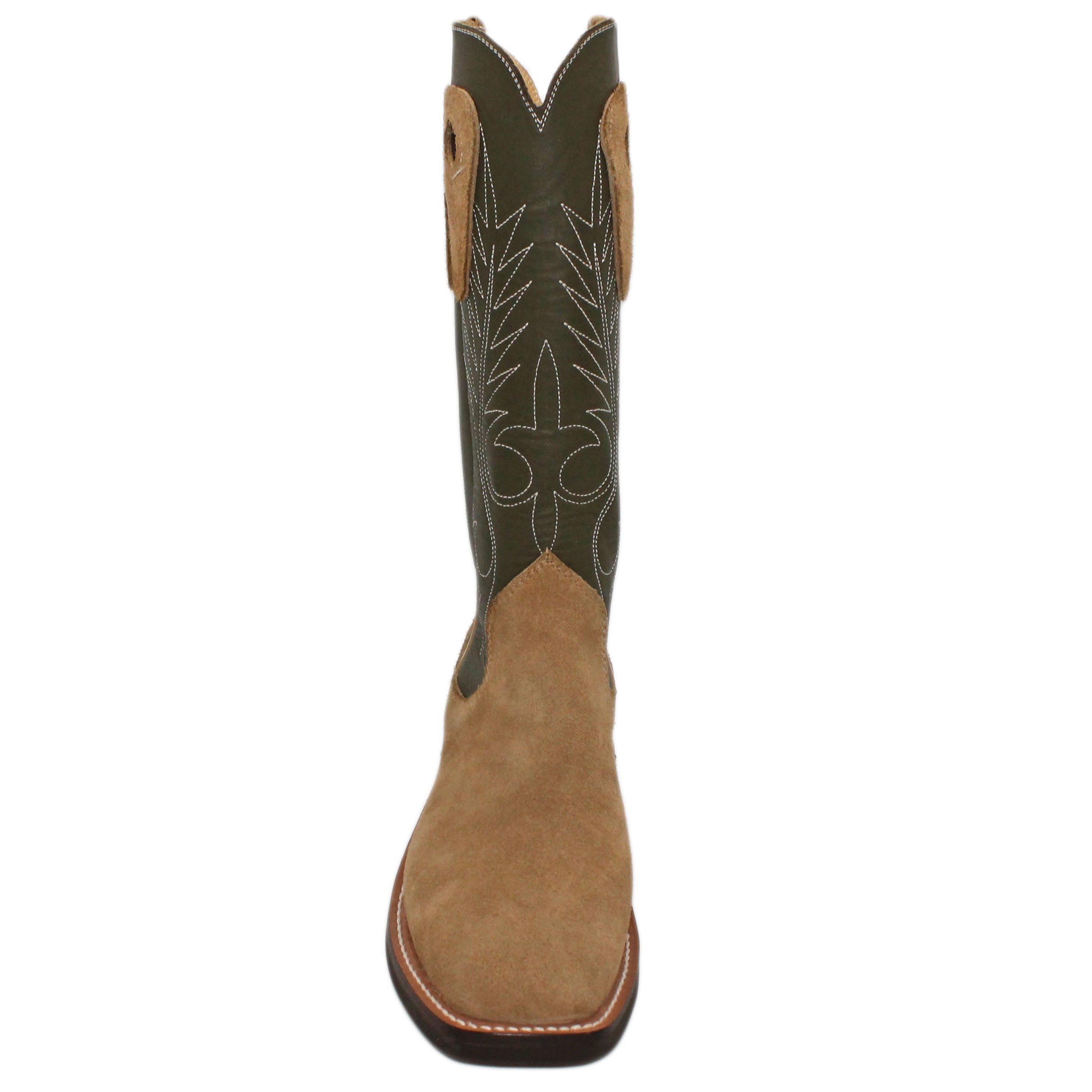 14" Forest Upper w/ Beck Classic Stitching

Buckskin Steer Rough Out Vamp

Wide French Square Toe

Slightly Tapered Heel