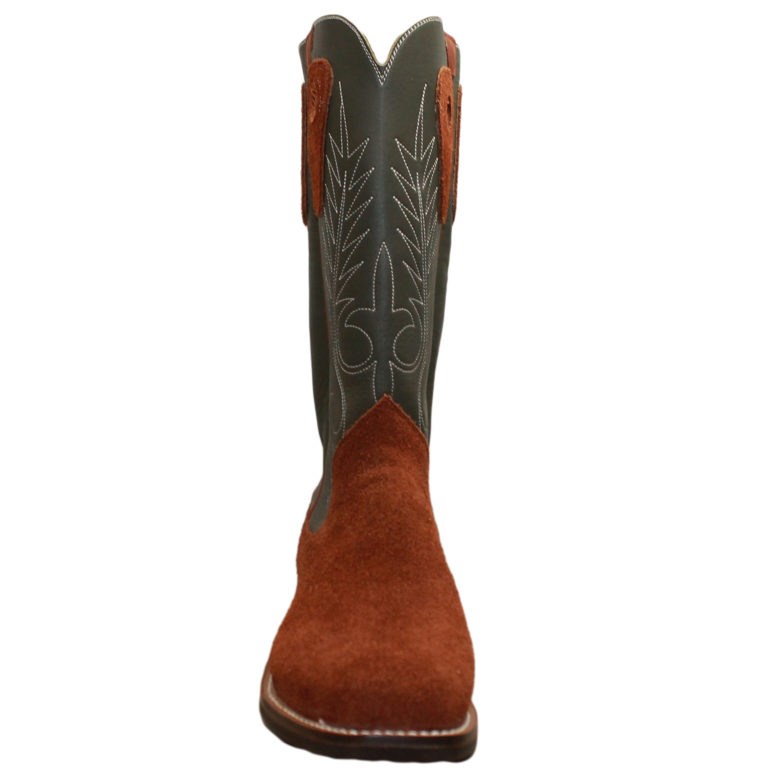 14" Forest Upper w/ Beck Classic Stitching

Tan Timberjack Steer Rough Out Vamp

Wide French Square Toe

Slightly Tapered Heel