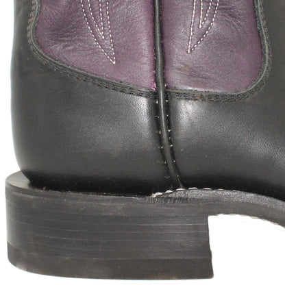 16" Purple Upper w/ Tulip Stitching

Black Steer Vamp

Wide French Square Toe

Block Heel
