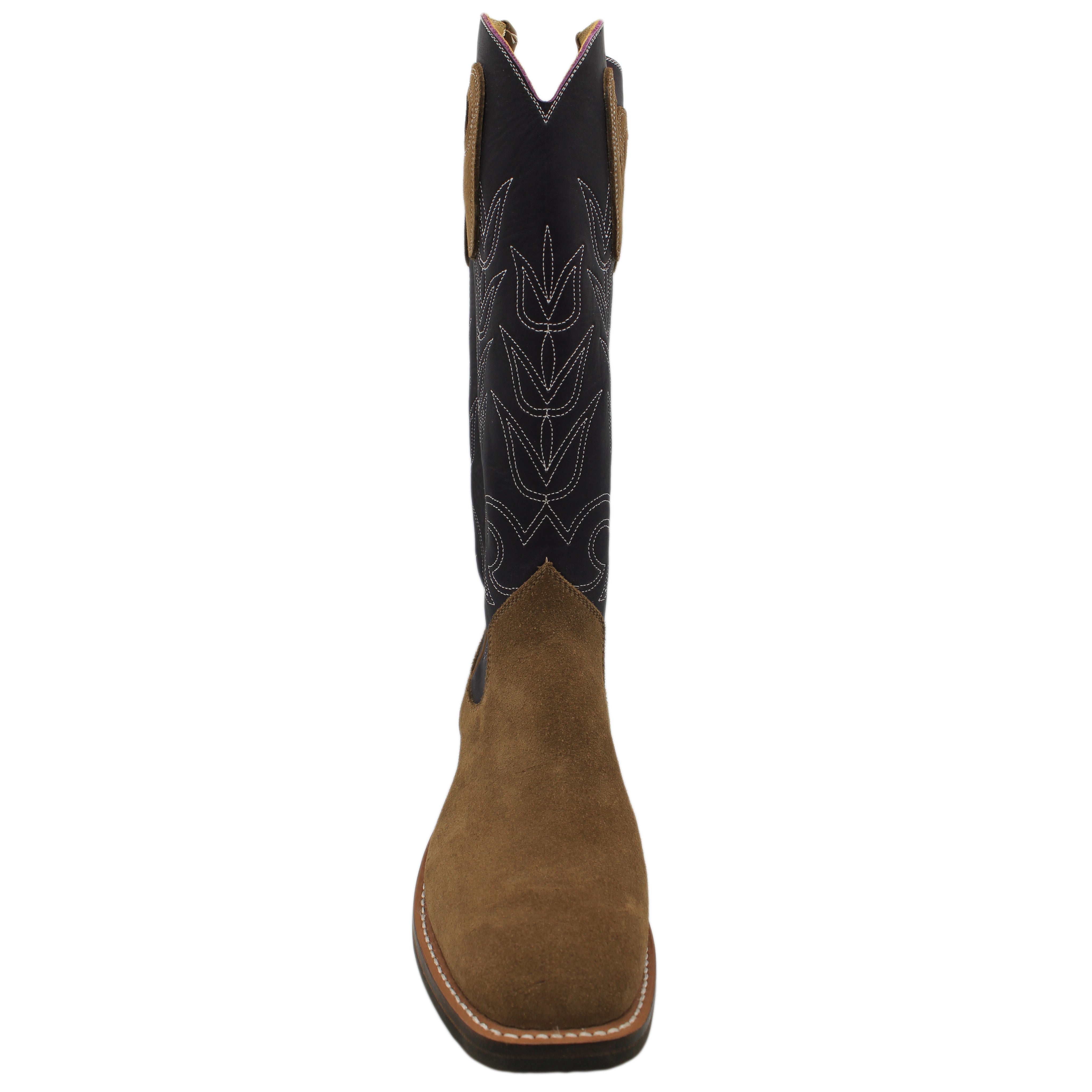 16" Purple Upper w/ Tulip Stitching

Saddle Timberjack Rough Out Steer Vamp

Wide French Square Toe

Slightly Tapered Heel