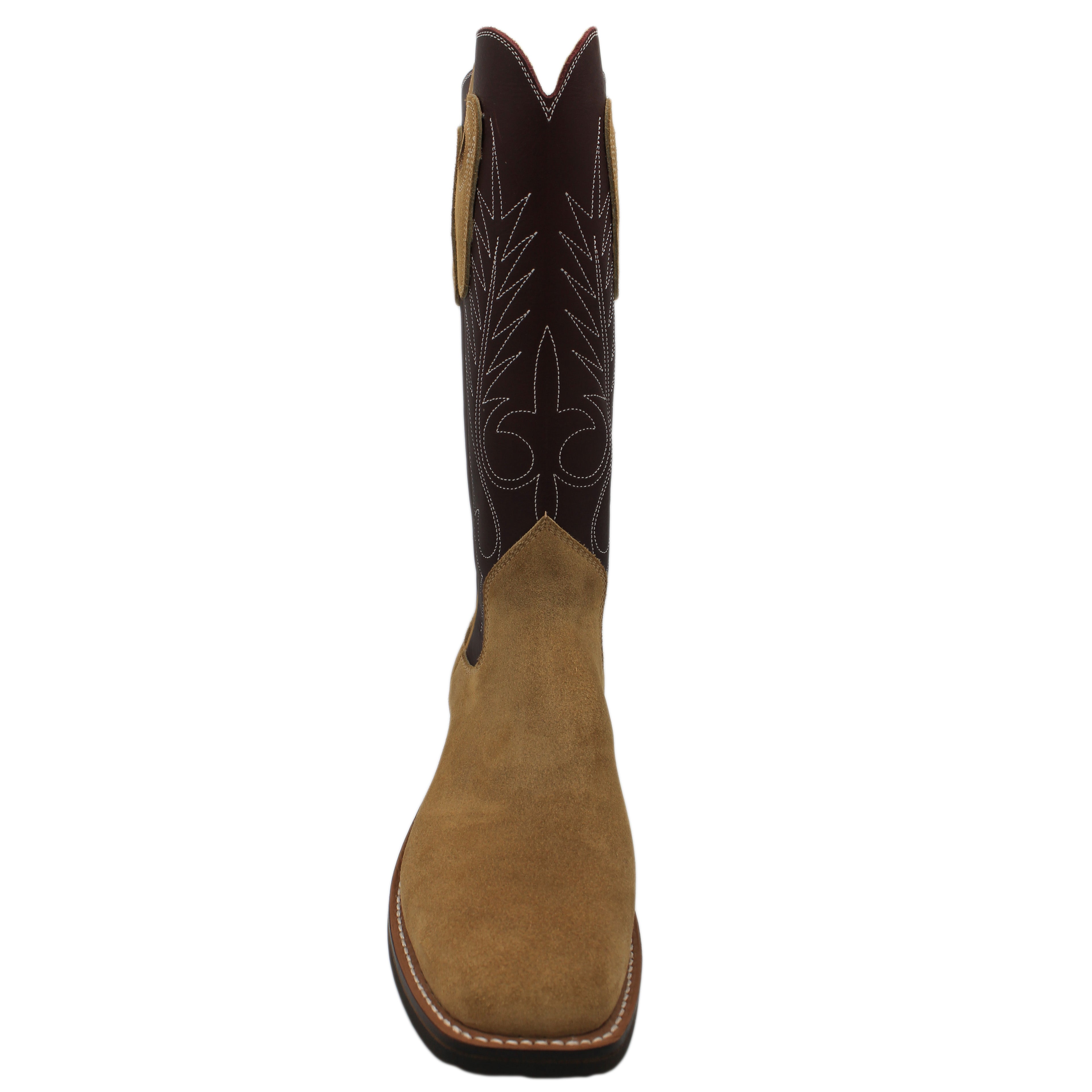14" Wine Upper w/ Beck Classic Stitching

Buckskin Rough Out Steer Vamp

Wide French Square Toe

Slightly Tapered Heel
