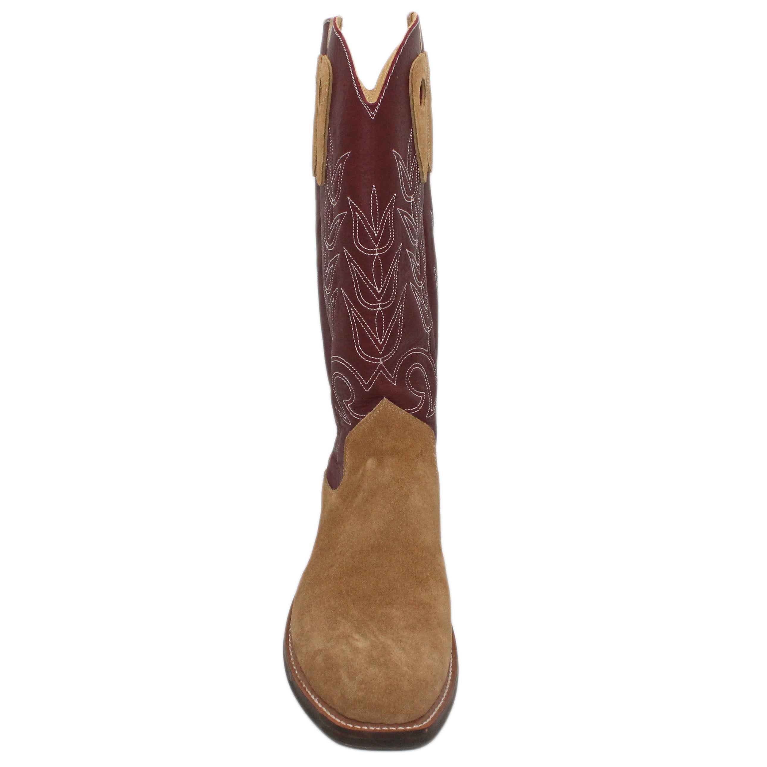 16" Wine Uppers w/ Tulip Stitching

Buckskin Rough Out Steer Vamp

Regular French Square Toe

Slightly Tapered Heel