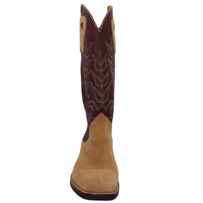 16" Wine Uppers w/ Tulip Stitching

Buckskin Rough Out Steer Vamp

Wide French Square Toe

Slightly Tapered Heel
