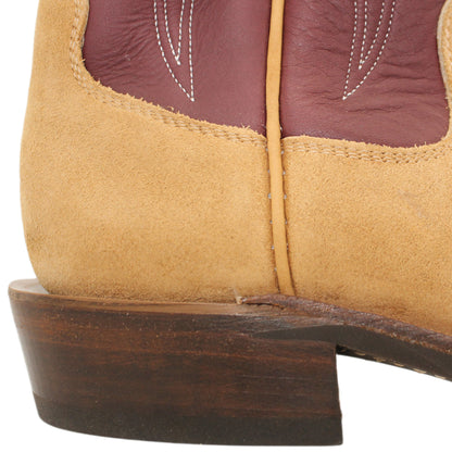 16" Wine Uppers w/ Tulip Stitching

Buckskin Rough Out Steer Vamp

Wide French Square Toe

Slightly Tapered Heel