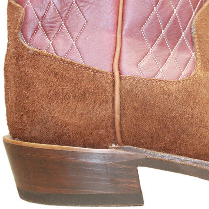 Wine Upper w/ Diamond Stitching

Saddle Timberjack Rough Out Steer Vamp

Wide French Square Toe

Slightly Tapered Heel 