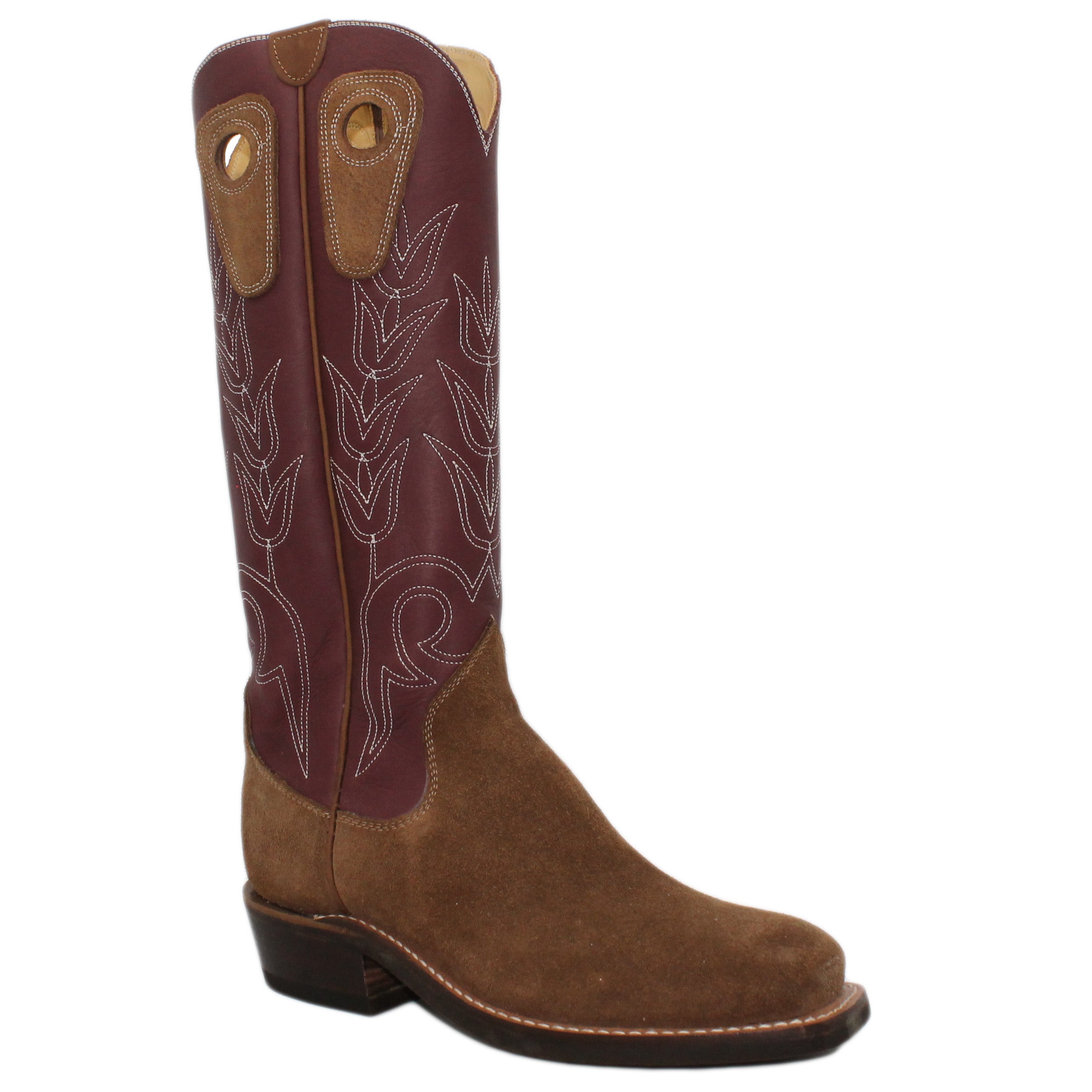 16" Wine Uppers w/ Tulip Stitching

Saddle Timberjack Rough Out Steer Vamp

Wide French Square Toe

Slightly Tapered Heel